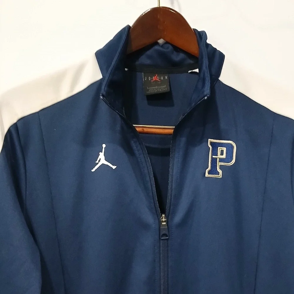 Jordan‎ Mens sz Lg Track Jacket Full Zip Navy Blue White Pitts Logo Athletic